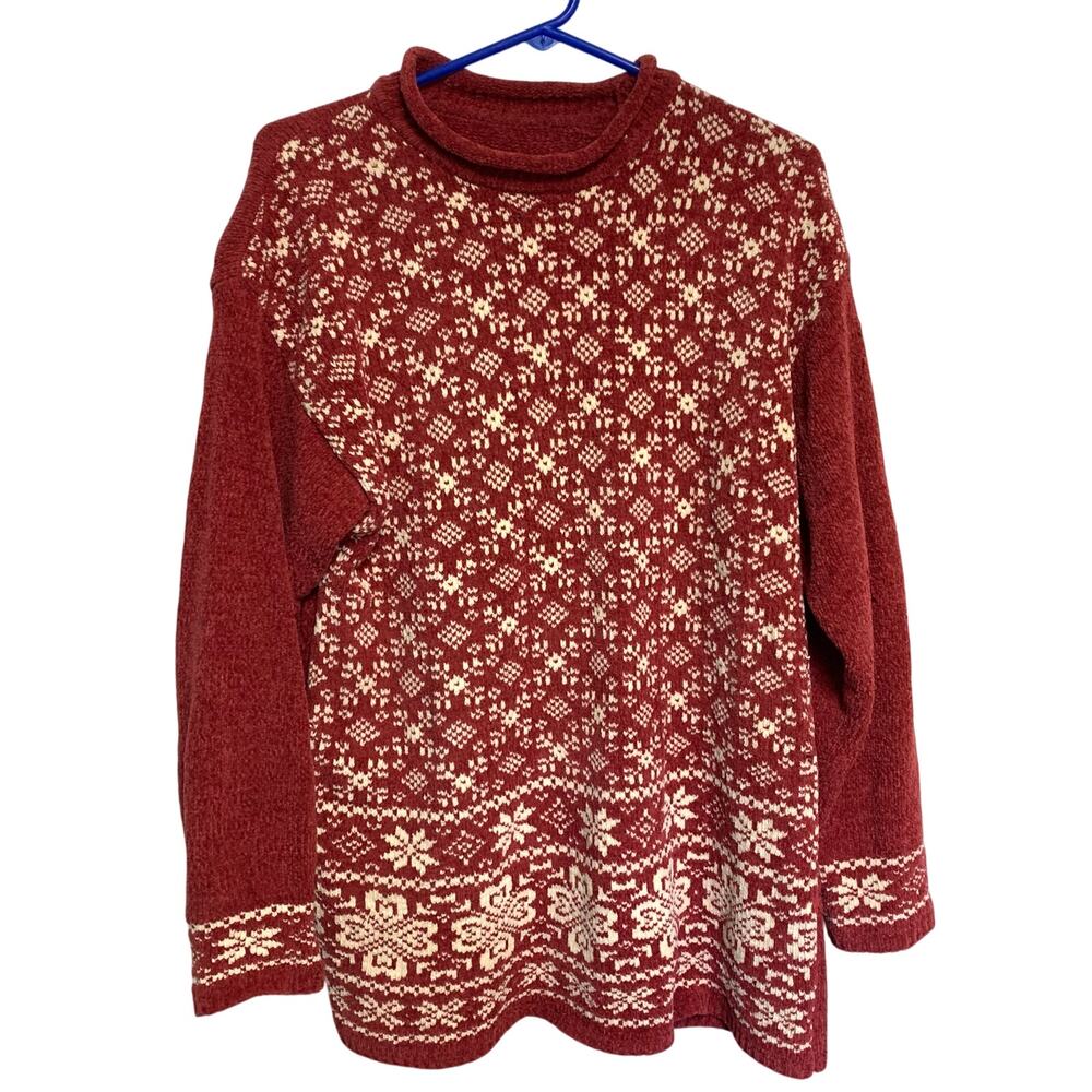 No Brand Vintage Women's Red White Snowflake Fair Isle Sweater Size Large